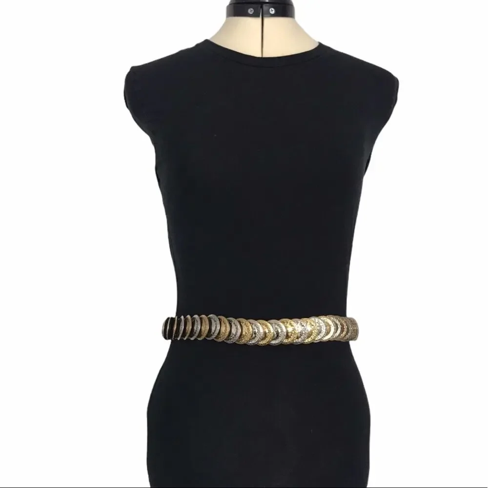 1970s Gold & Silver Tone Coin Disc Stretch Belt